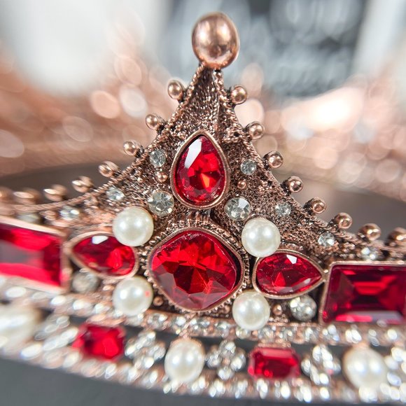 Wedding King Crown, Vintage Red Rhinestone XL Royal Crown, Baroque Crown for Men - Picture 8 of 8